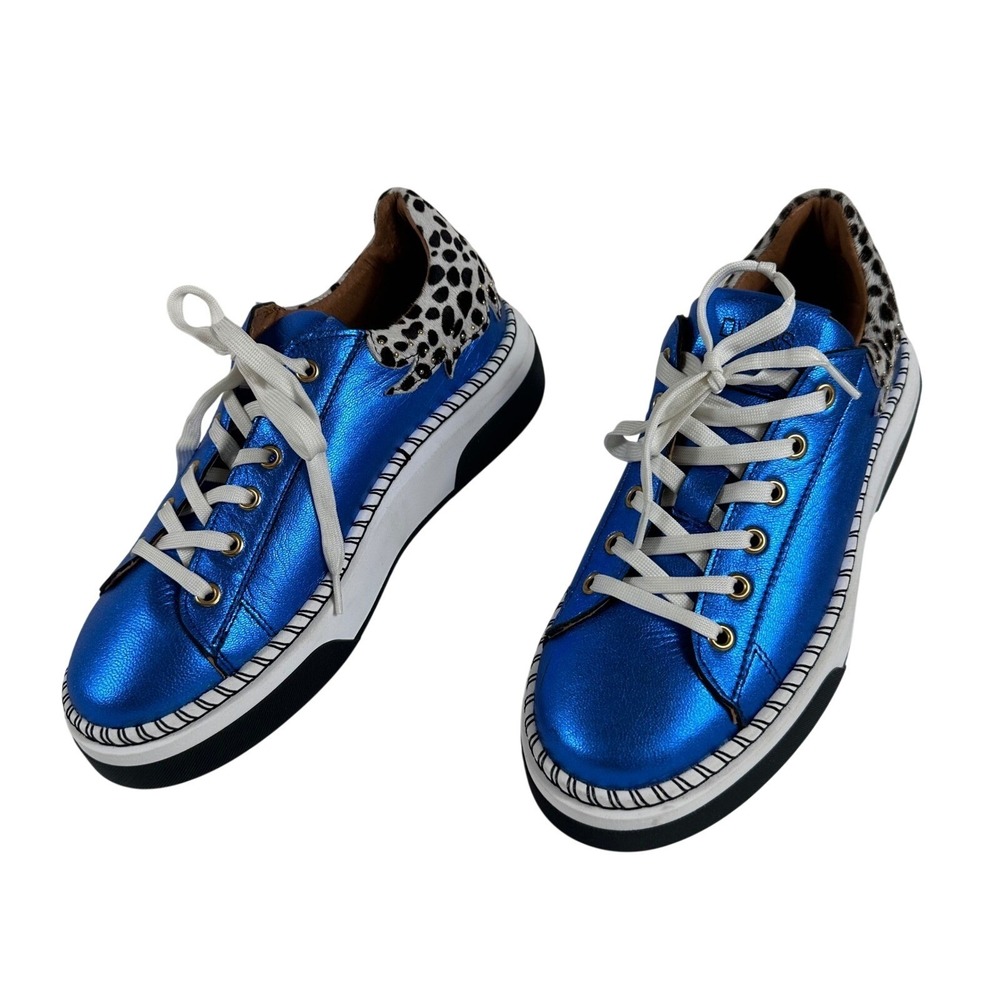 DWRS Blue Metallic Animal Print Chunky Dad Platform Sneakers Women 37 US 6.5 Y2K